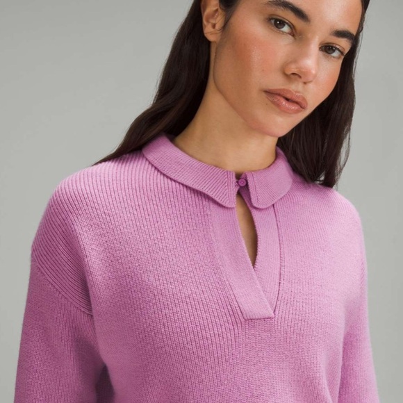 Lululemon Collared Merino Wool Blend Sweater in Dahlia Mauve - Picture 3 of 16